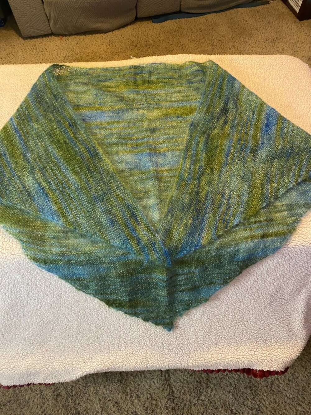 Knit/Crochet Shawl Wrap – Blue, Green & Teal